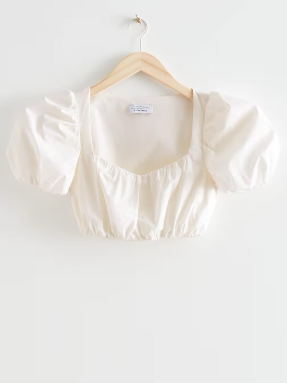 & Other Stories white Puff-Sleeve Cropped Sweetheart-Neck Top